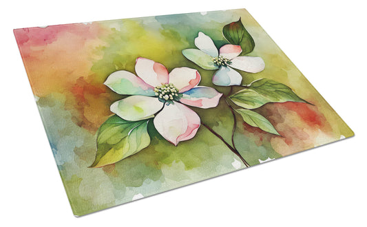 Virginia American Dogwood in Watercolor Glass Cutting Board Large by Caroline's Treasures