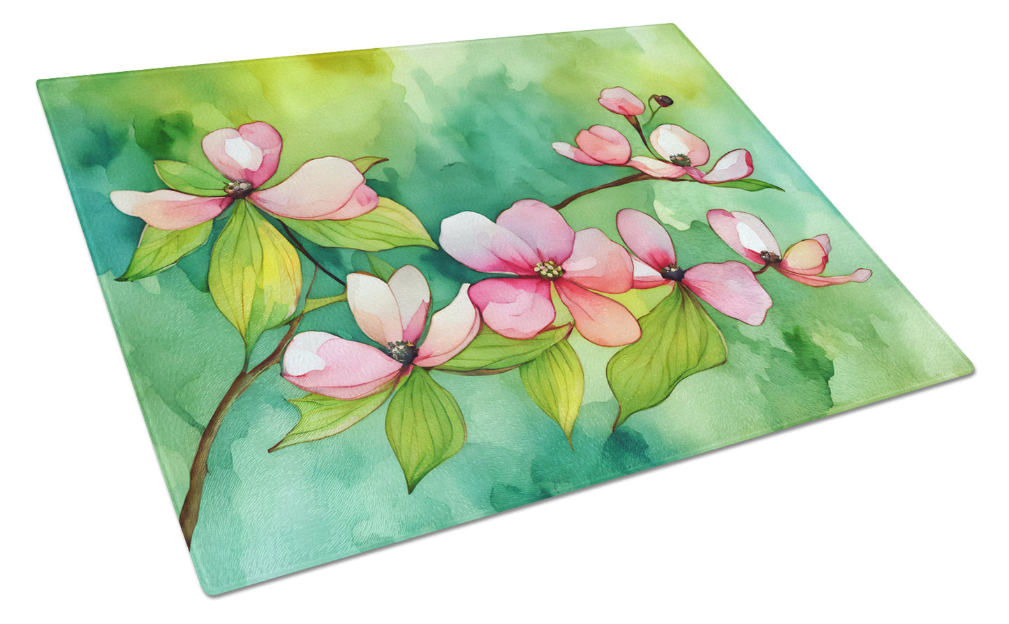 Virginia American Dogwood in Watercolor Glass Cutting Board Large by Caroline's Treasures