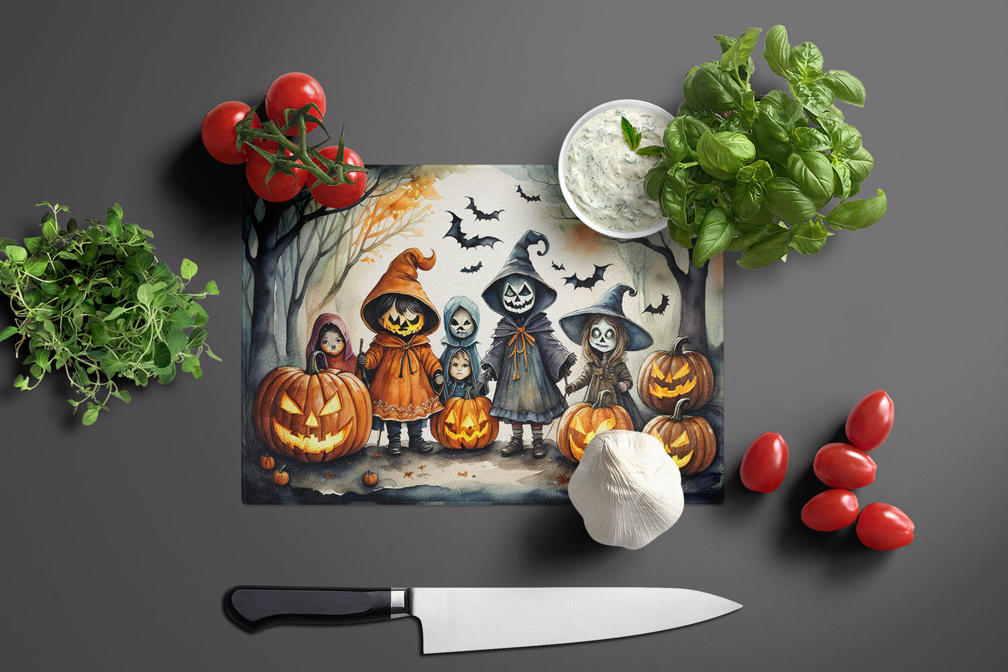 Trick or Treaters Spooky Halloween Glass Cutting Board Large by Caroline's Treasures