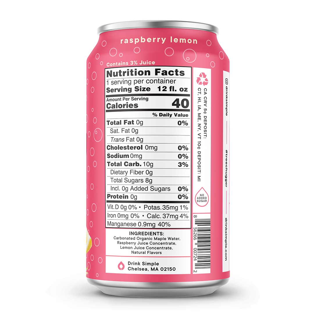 12 oz. Raspberry Lemon Sparkling Maple Water - 12 Pack by Drink Simple