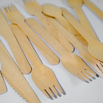 Wooden Utensils (Knives, Spoons, Forks) - Pack of 30 (10 each) by EQUO