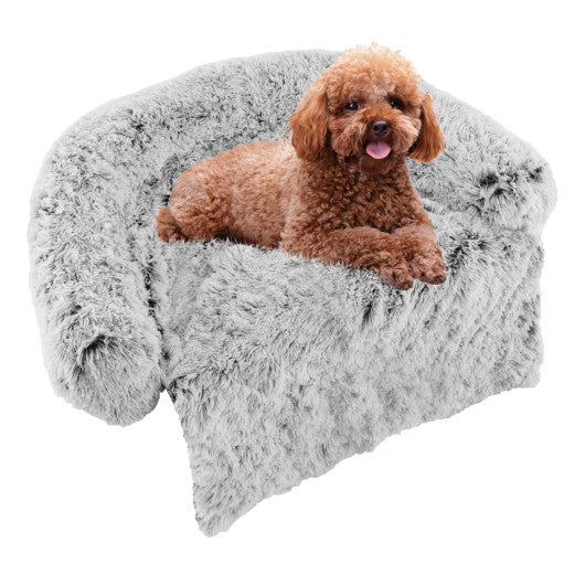 White Plush Calming Dog Couch Bed with Anti-Slip Bottom-S by VYSN