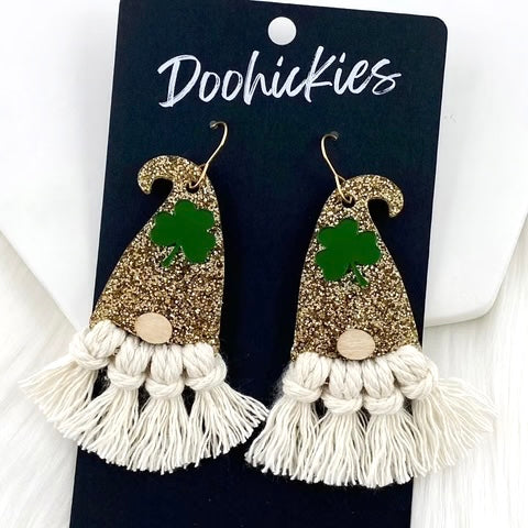 2.75" Lucky Gnome Macrame - St. Paddy Earrings by Doohickies Wholesale