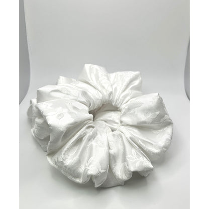 White Leaf Satin Scrunchie by Enchanted Scrunch