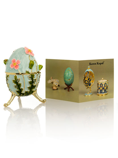 Turquoise Faberge Egg with Flowers by Keren Kopal