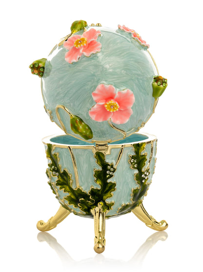 Turquoise Faberge Egg with Flowers by Keren Kopal