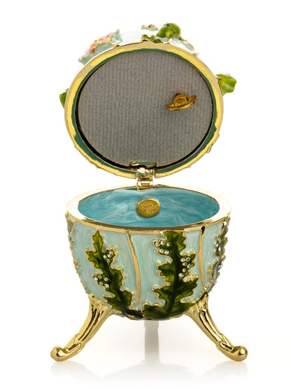 Turquoise Faberge Egg with Flowers by Keren Kopal