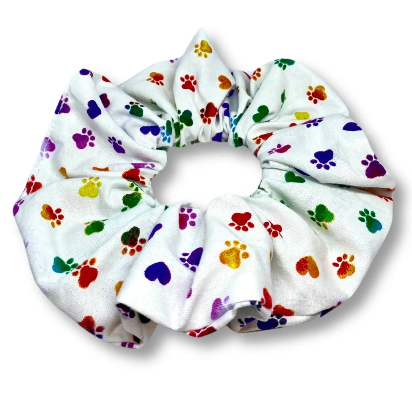 White Colored Paw Print Scrunchie by Enchanted Scrunch