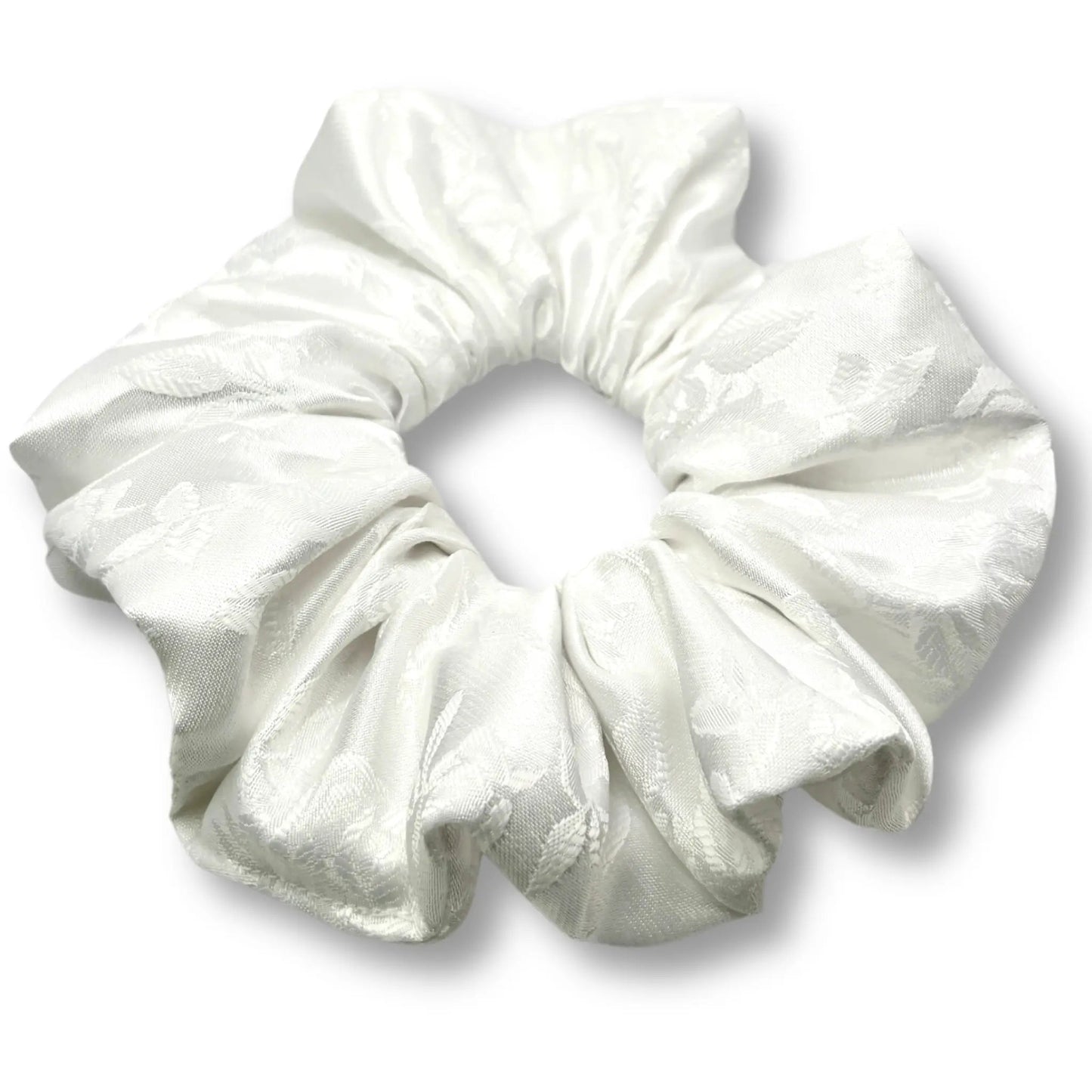 White Leaf Satin Scrunchie by Enchanted Scrunch