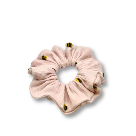 Mini Pink Bees Ribbed Scrunchie by Enchanted Scrunch