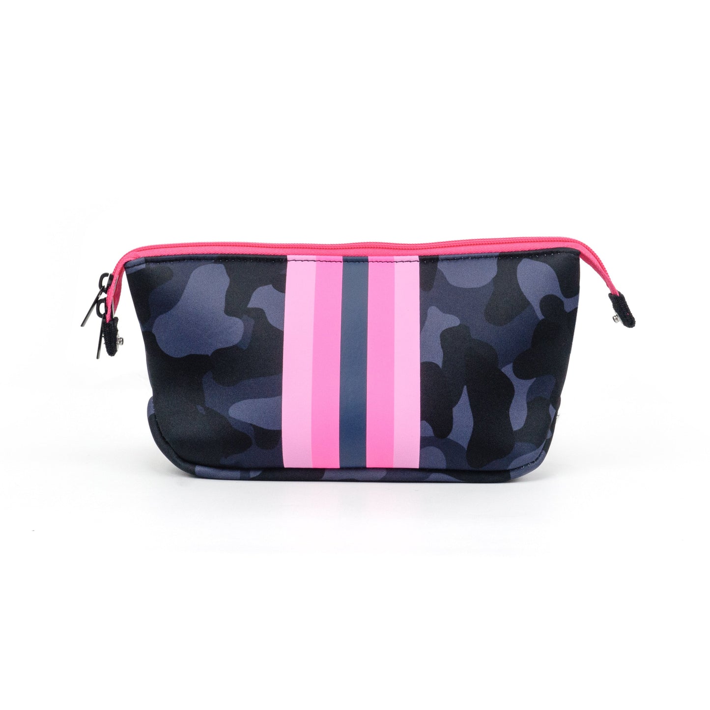 The Maria Neoprene Cosmetic Bag - Blue Camo with Pink Stripe by Babs+Birdie