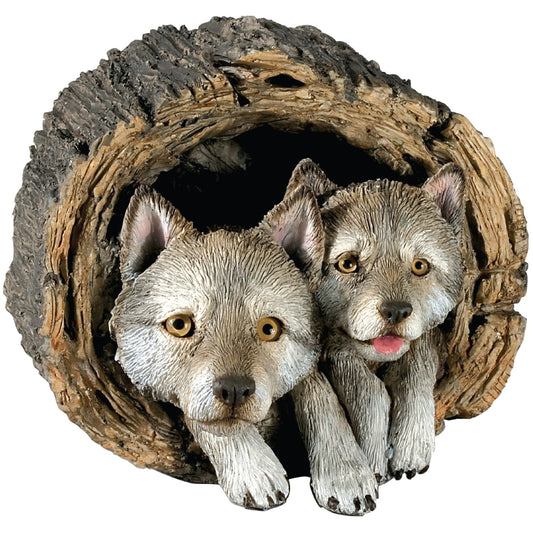 Sandicast "Forever Friends" Lying Gray Wolf Pups Sculpture by Present Paper