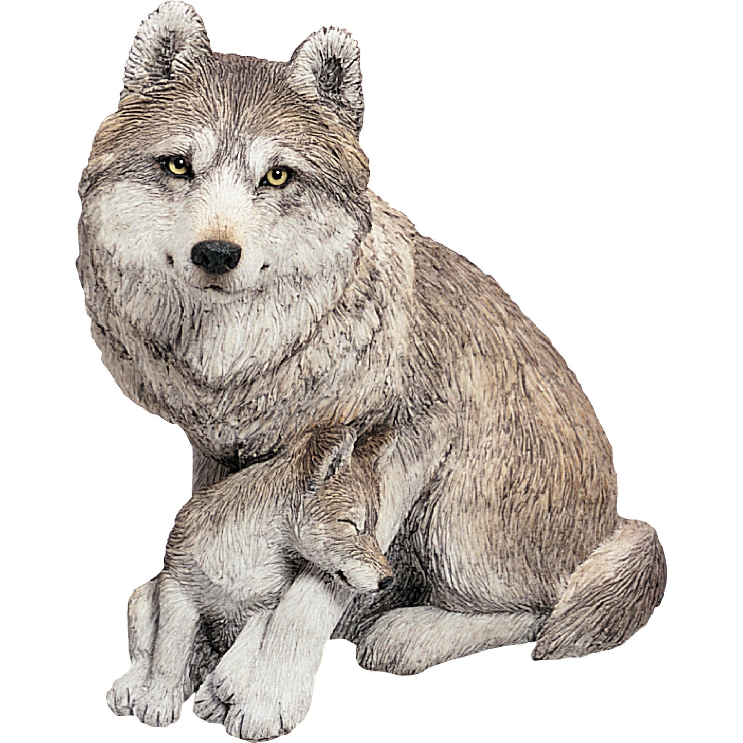 Sandicast "Forever Friends" Sitting Gray Wolf & Pup Sculpture by Present Paper