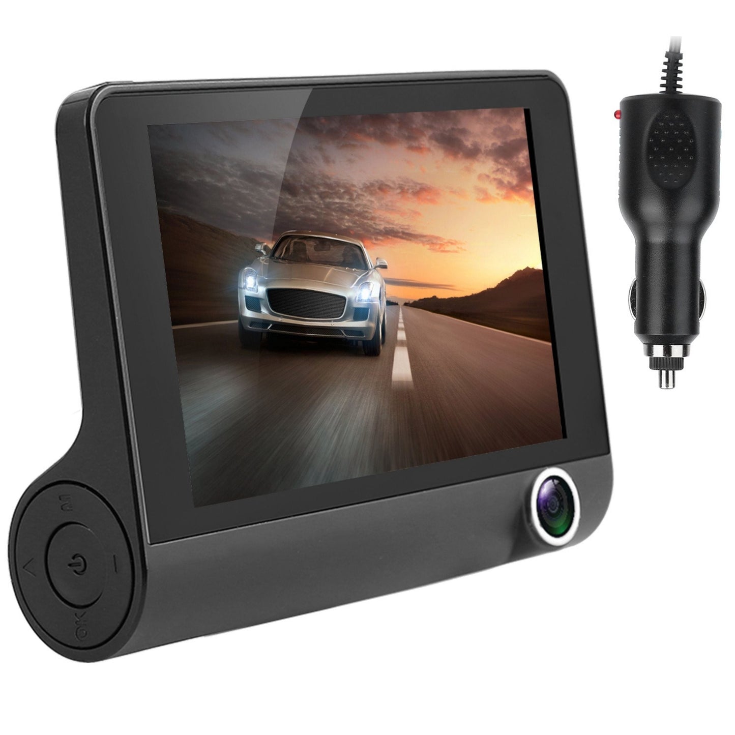 1296P Car DVR Dash Cam 4In 3 Lens Recorder, Seamless Recording - Black by VYSN