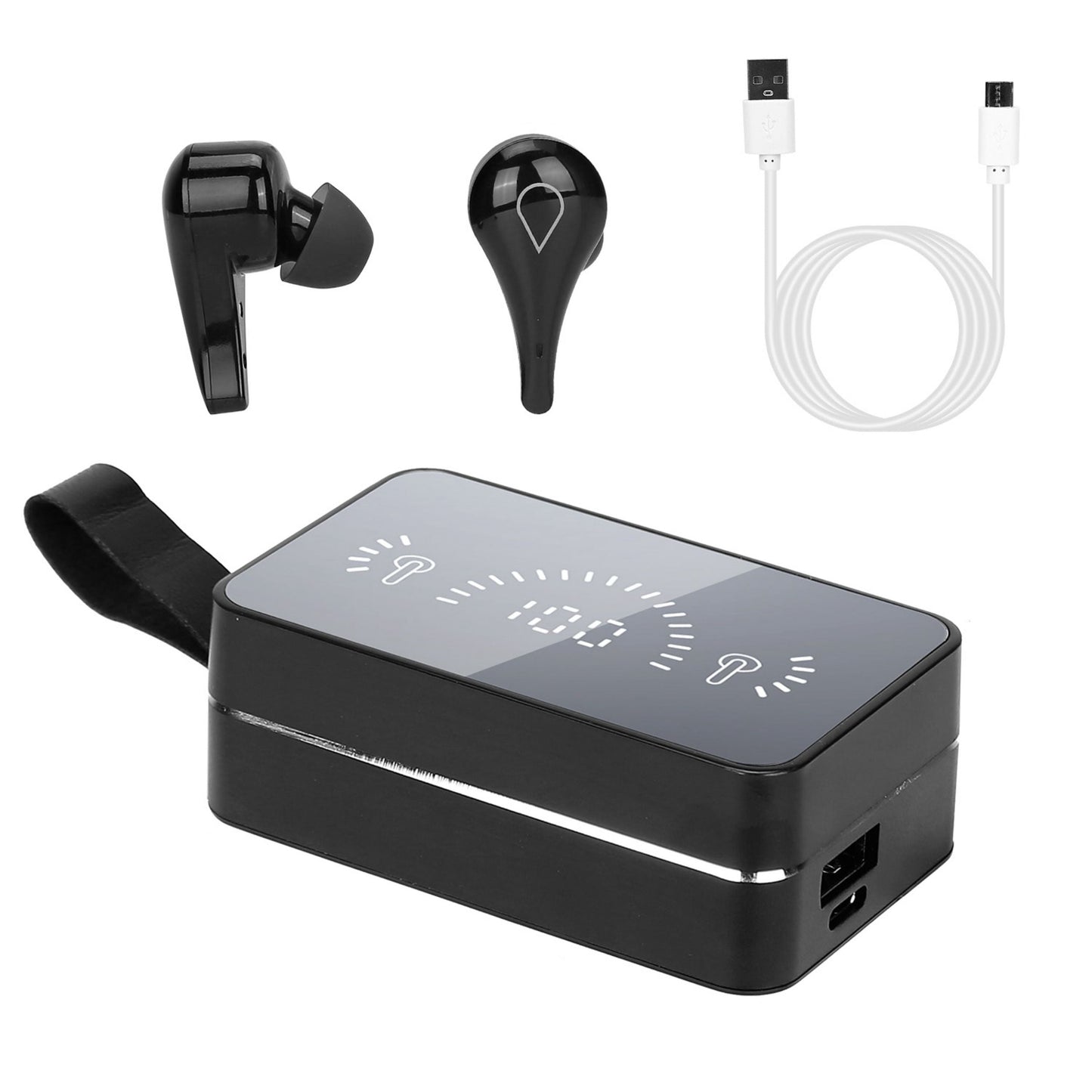 Waterproof True Wireless V5.0 Earbuds - IPX7, Touch Control, In-Ear Stereo, TWS, Noise Canceling, LED Display, Magnetic Charging Dock - Black by VYSN