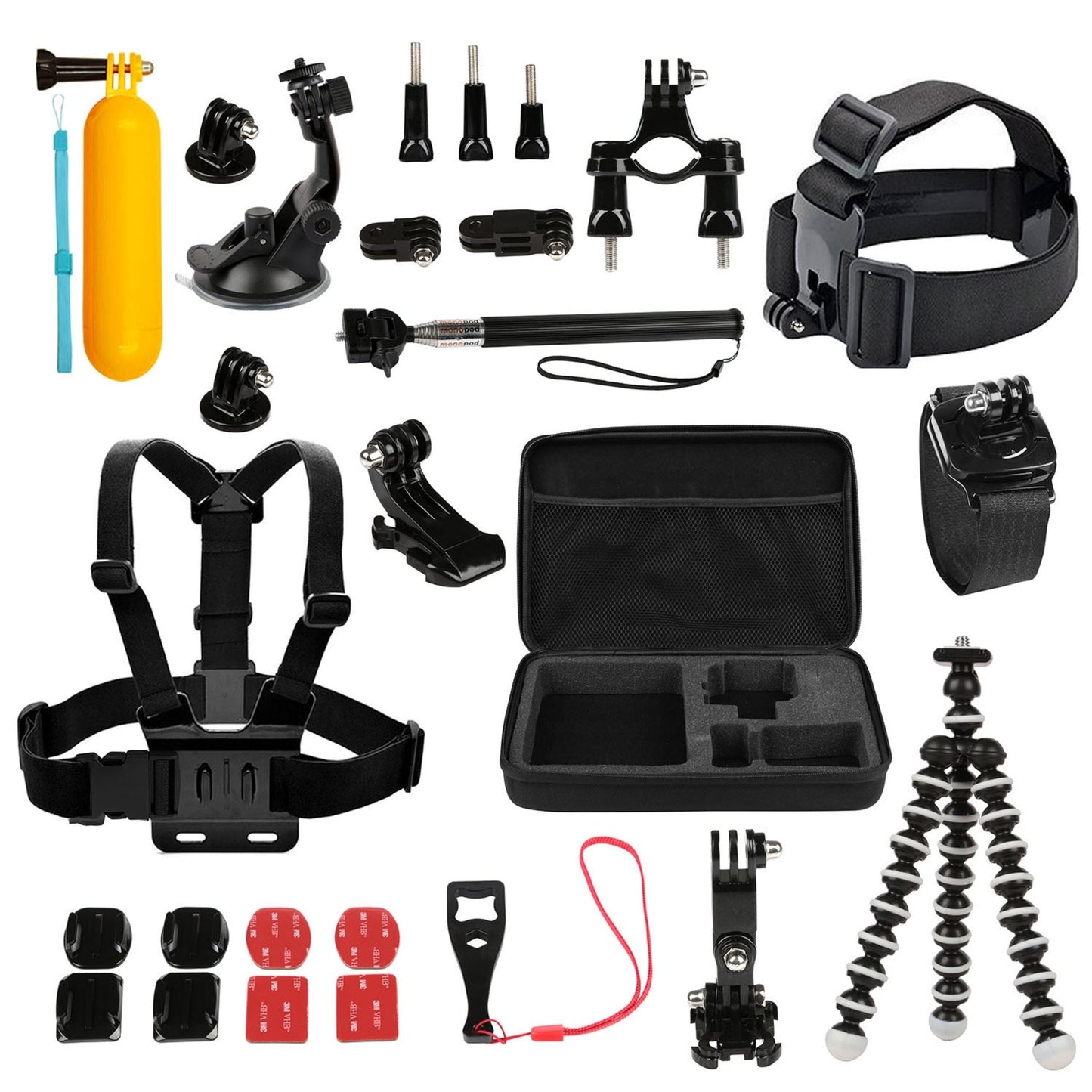 26-in-1 GoPro Accessory Kit for Hero 5/4/3+/3/2/1 Cameras - Outdoor Sports Action Kit w/ Chest Strap, Selfie Stick, Floating Hand Grip - Black by VYSN