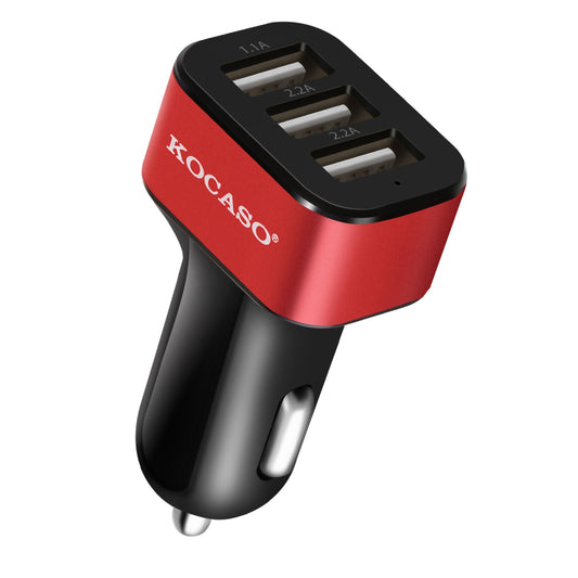 Triple USB Car Charger - 30W, 5.5A - iPhone XS/XS Max/8 Plus, Galaxy S7/S6 - Compact - Red by VYSN