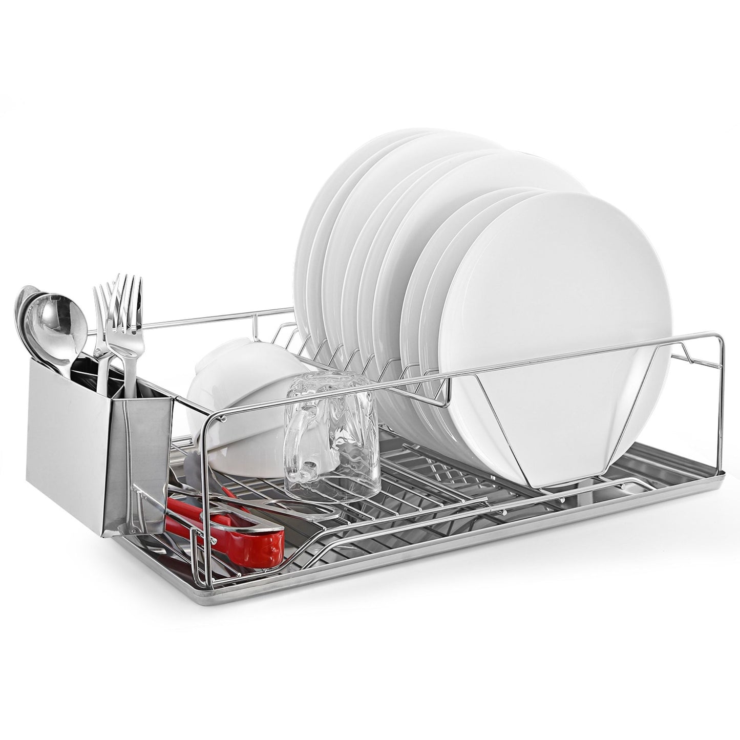 Stainless Steel Dish Rack with Drainboard & Cutlery Holder - Kitchen Organizer (w/ Specs) - Silver - Regular by VYSN