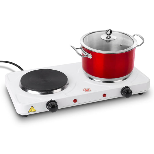 Portable Dual Electric Burner - 2000W, 5 Gear Temperature Control - White by VYSN