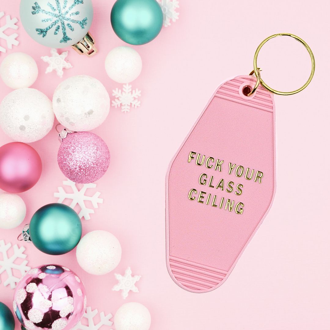 F*ck Your Glass Ceiling Motel Style Keychain in Blush Pink and Gold by The Bullish Store