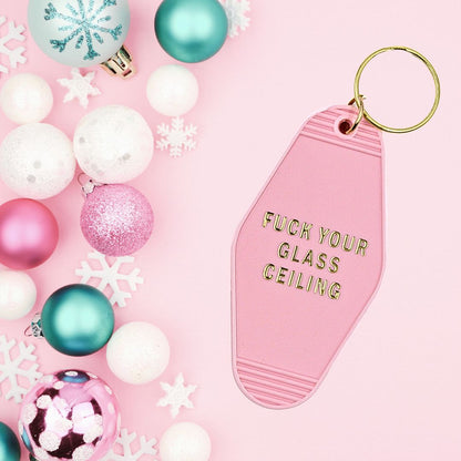 F*ck Your Glass Ceiling Motel Style Keychain in Blush Pink and Gold by The Bullish Store