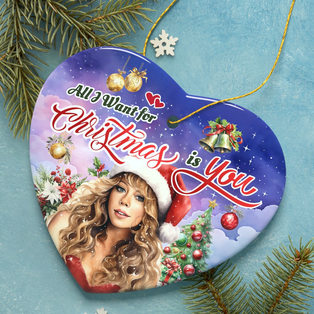 Artistic Classic Holiday Melody Ornament, All I Want for Christmas Is You, Celebrity Singer Gift by OrnamentallyYou