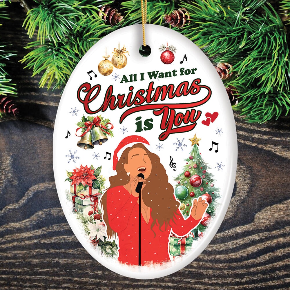 Artistic Classic Holiday Melody Ornament, All I Want for Christmas Is You, Celebrity Singer Gift by OrnamentallyYou