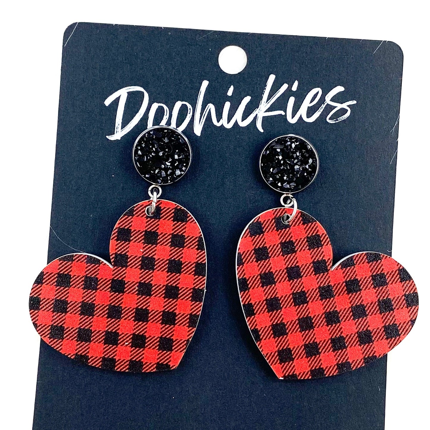 2" Buffalo Plaid Acrylic Heart Valentine Dangles by Doohickies Wholesale