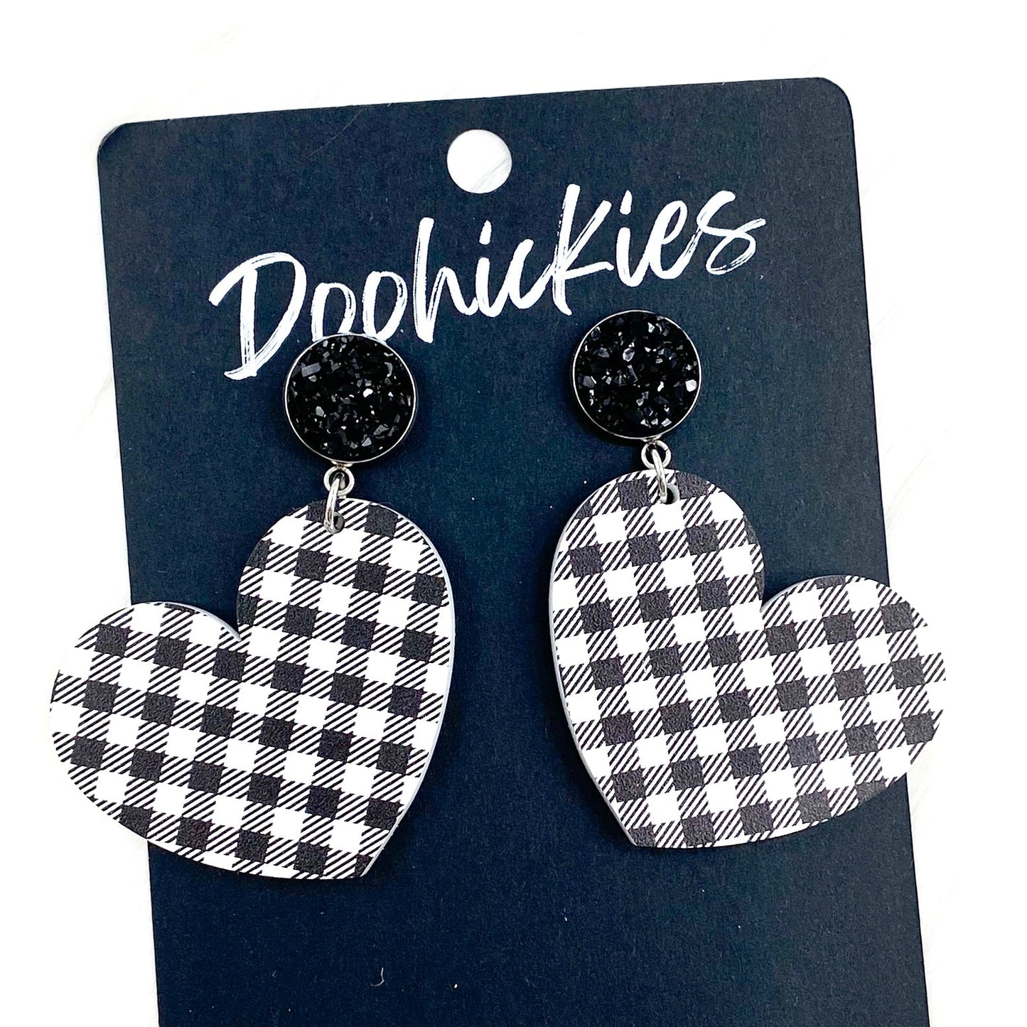 2" Buffalo Plaid Acrylic Heart Valentine Dangles by Doohickies Wholesale