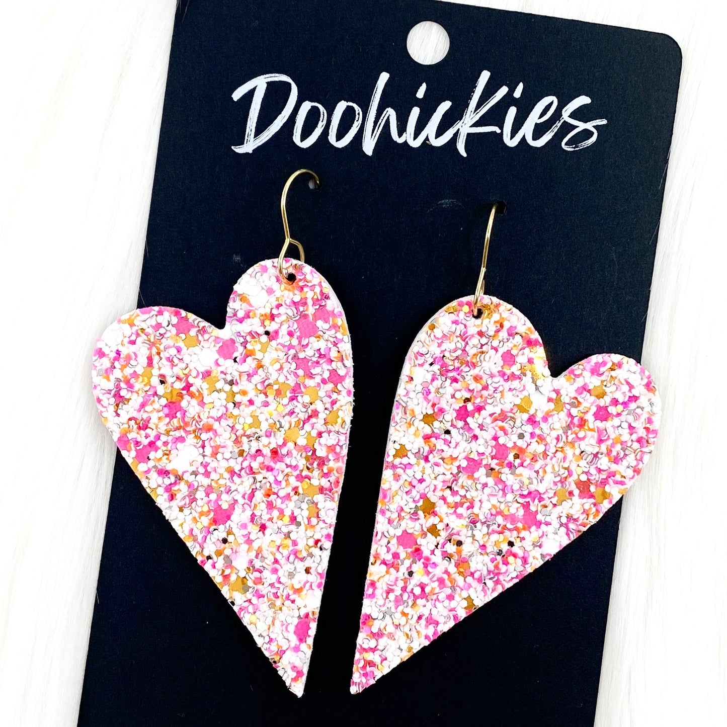 2.5" Valentine Cotton Candy Glitter Hearts (leather/cork) -Earrings by Doohickies Wholesale