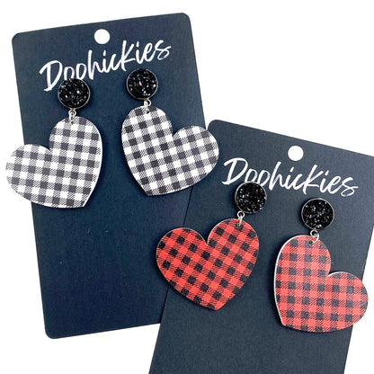 2" Buffalo Plaid Acrylic Heart Valentine Dangles by Doohickies Wholesale