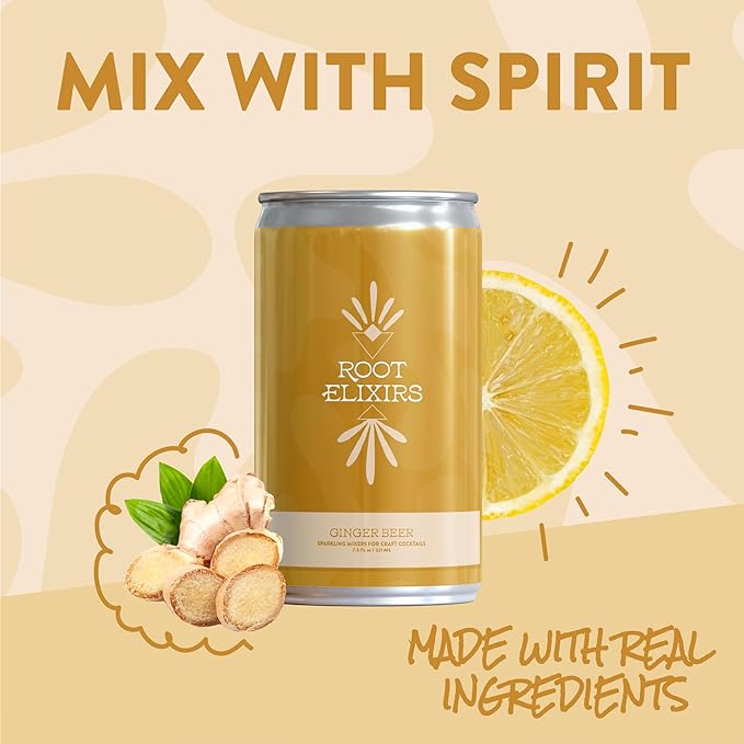 Root Elixirs Sparkling Ginger Beer Premium Cocktail Mixer- 8 Cans 7.5 oz by Farm2Me