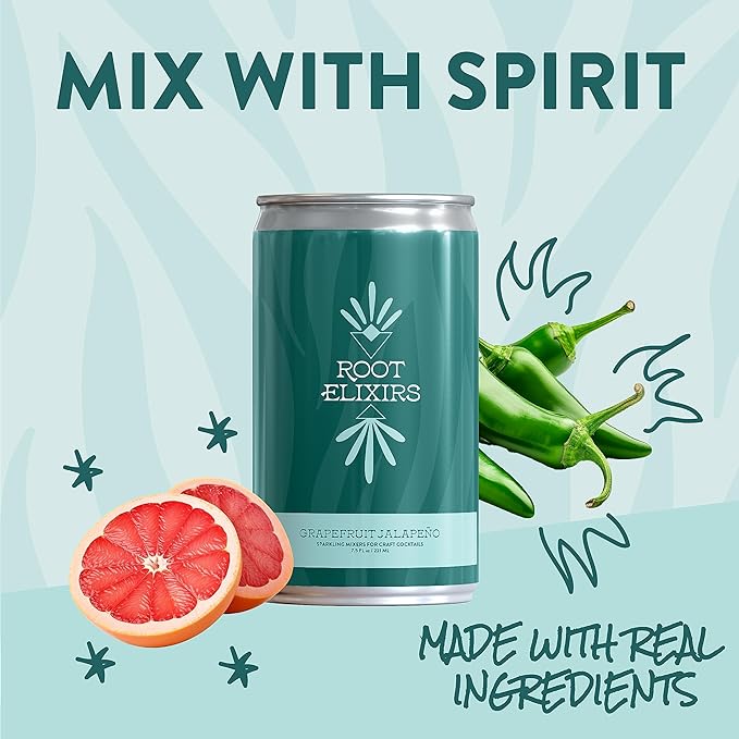 Root Elixirs Sparkling Grapefruit Jalapeno Premium Cocktail Mixer- 8 Cans 7.5 oz by Farm2Me