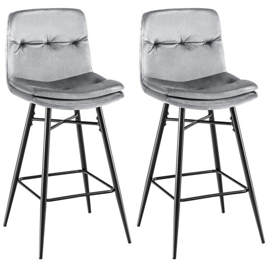 2 Pieces 29 Inch Velvet Bar Stools Set with Tufted Back and Footrests-Gray by VYSN