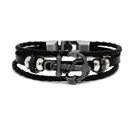 Multi Layer Vegan Leather Bracelet With Anchor by Onetify