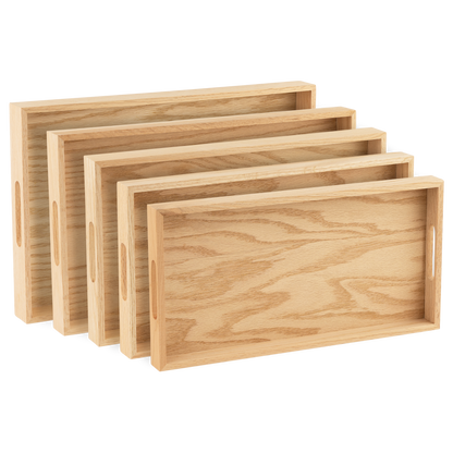 Oak Wood Nested Serving Trays  Five Piece Set of Rectangular Quality Wooden Trays with Cut Out Handles by Hammont