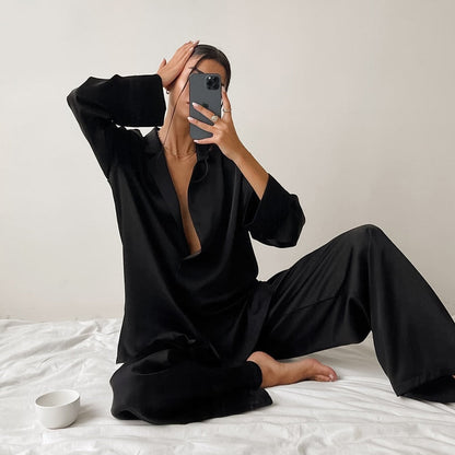 Oversized Satin Silk Sleepwear Low Cut Sexy Pajamas For Women by BlakWardrob