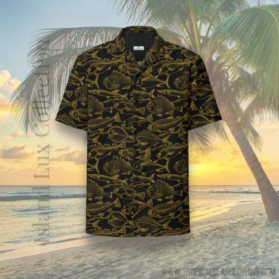 Sea of Gold Riches Hawaiian Button Shirt: Dive into Opulent Ocean Elegance! by Tropical Seas Clothing