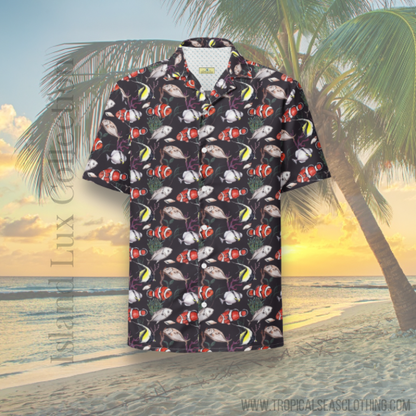 Murky Reef Tropical Saltwater Fish Hawaiian Button Shirt: Dive into Underwater Elegance! by Tropical Seas Clothing