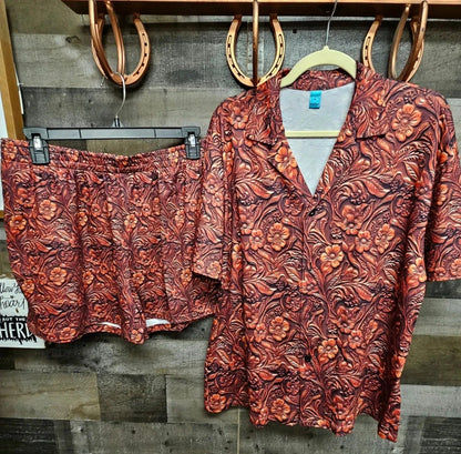 Leather Floral Print Women's Pajama Set by Baha Ranch Western Wear