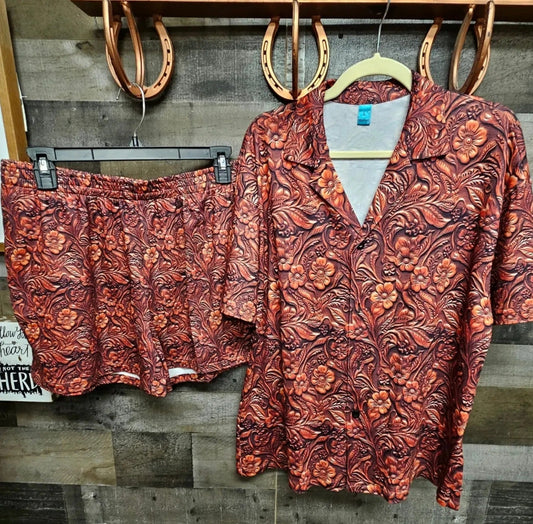 Leather Floral Print Women's Pajama Set by Baha Ranch Western Wear