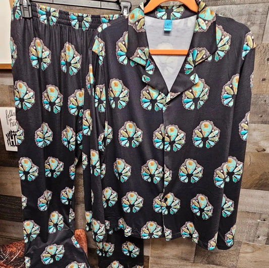 Turquoise Naja Women's Western Long Pajama Set by Baha Ranch Western Wear