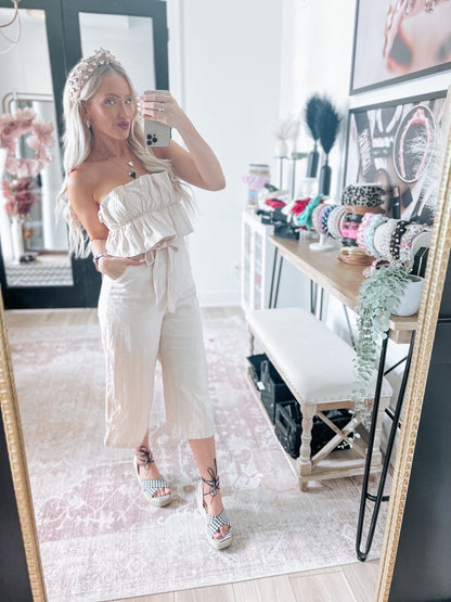 Ruffled Strapless Wide Leg Jumpsuit by Pretty Little Patriot