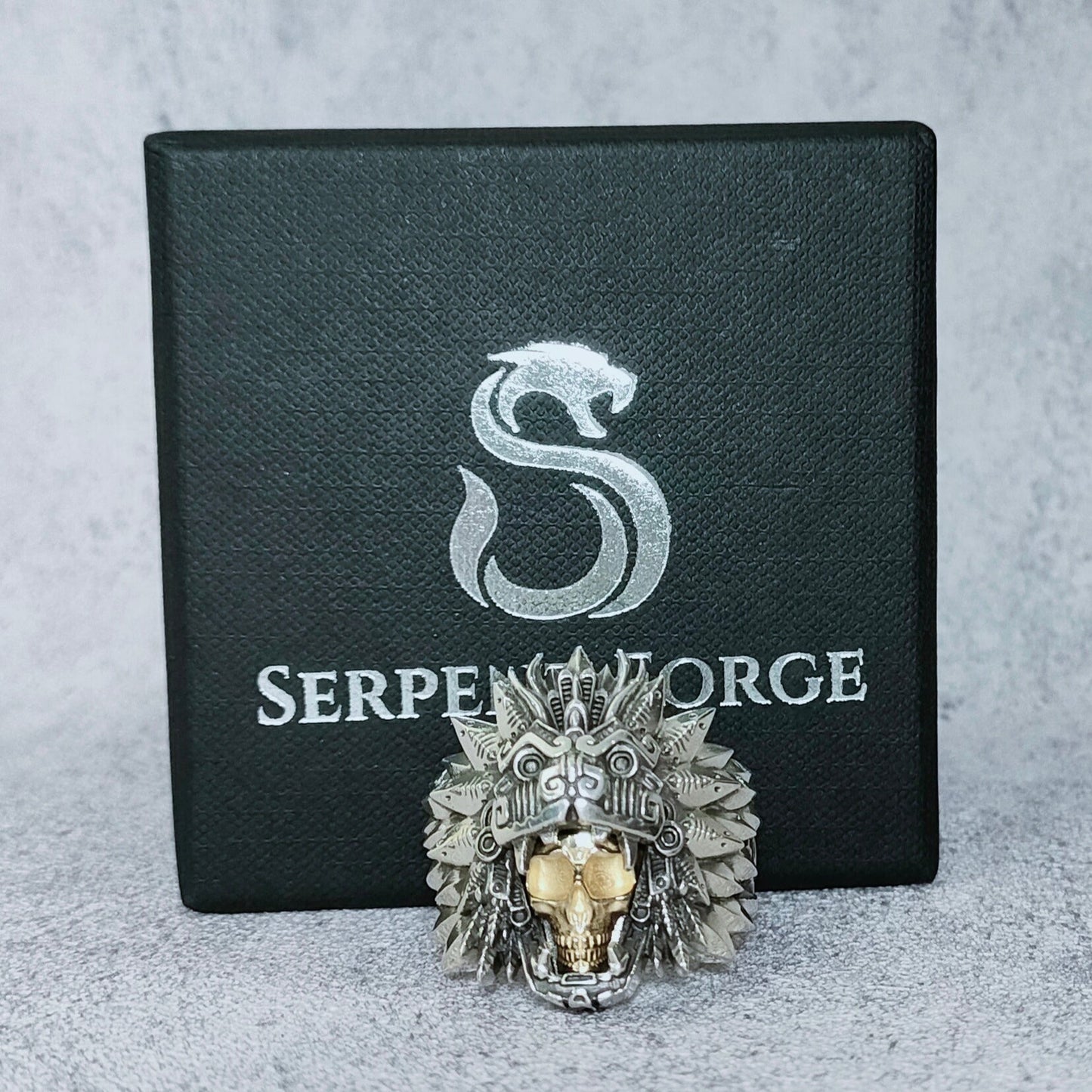 Quetzalcoatl Gold Skull by Serpent Forge