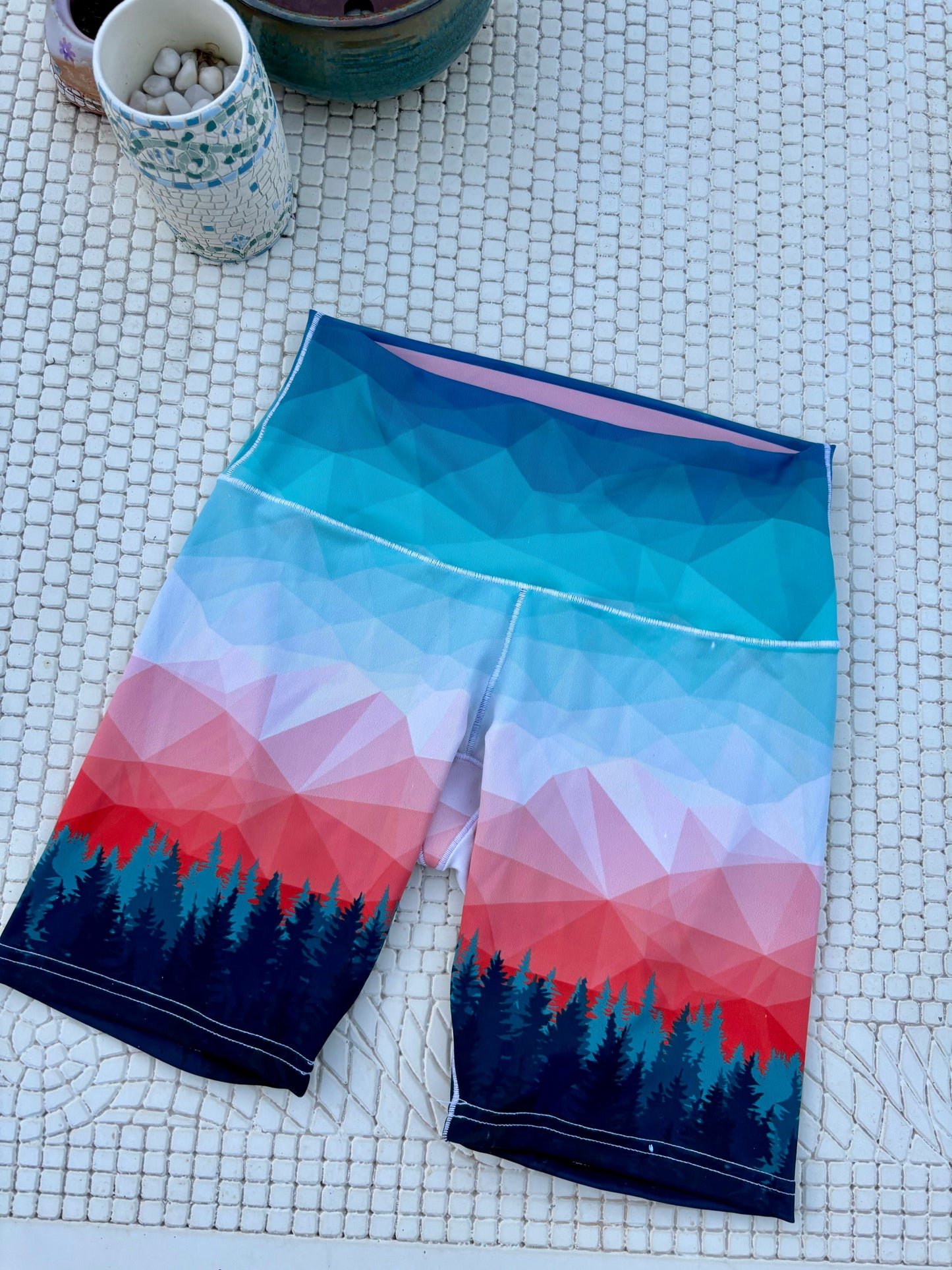 Treeline Trail Biker Yoga Shorts by Colorado Threads Clothing