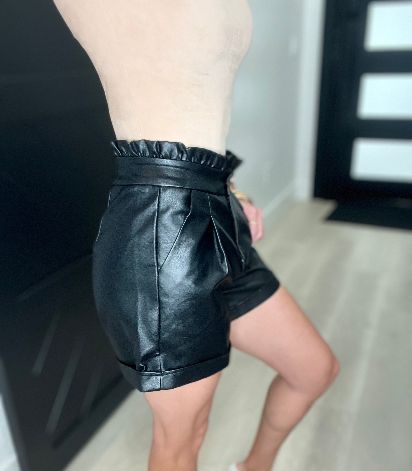 Ruffle High Waist Faux Leather Shorts by Pretty Little Patriot