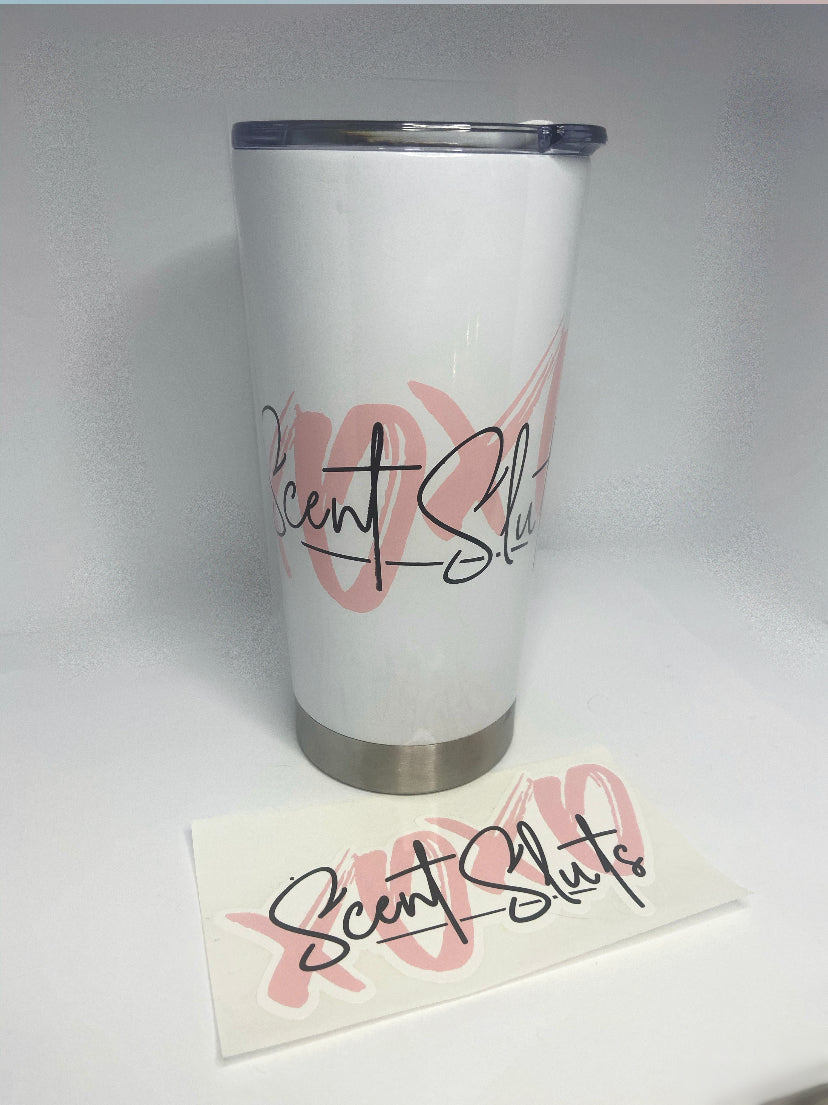 White Tumbler & Sticker by RetroGlow