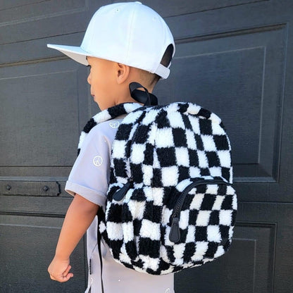 The Aspen Mini Backpack- Sherpa Black and White Check by Big Little Wish