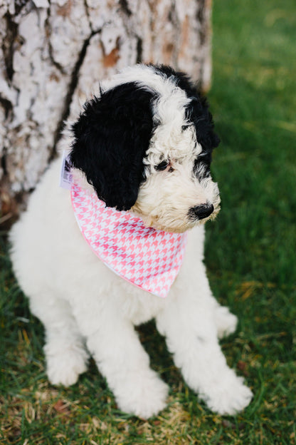 Baby Pink Houndstooth Reversible Dog Bandana by Uptown Pups