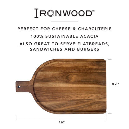 Wide Charcuterie Board Shovel With Handle, Acacia Wood by Ironwood